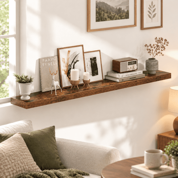 55 Inch Floating Shelves For Wall 8 Deep Rustic Wood Mounted With Invisible Brackets Bathroom Bedroom Kitchen & Living Room Stord