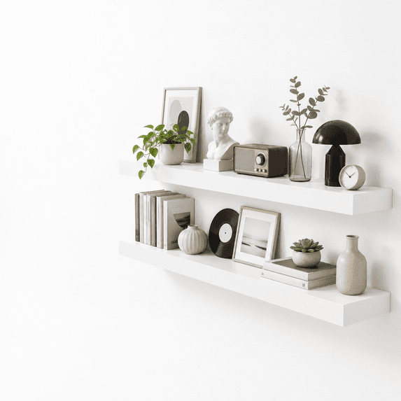 55 Inch Floating Shelves For Wall 8 Deep White Set Of 2 Mounted Rustic ...