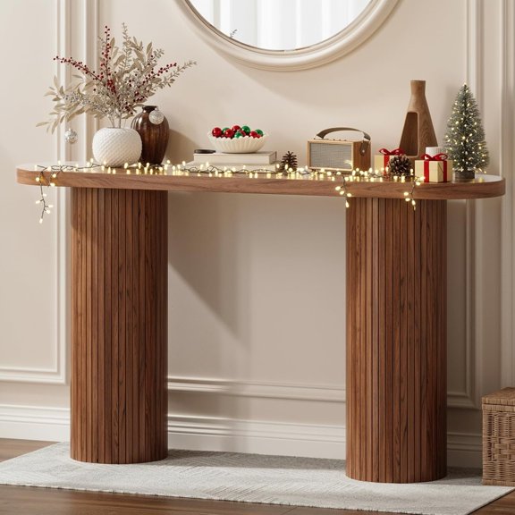 55 Inch Fluted Entryway Table,  Console Table, Couch Tables Behind Sofa,  Style, Modern Sofa Stand for Entrance Hallway Living Room Foyer (Walnut)