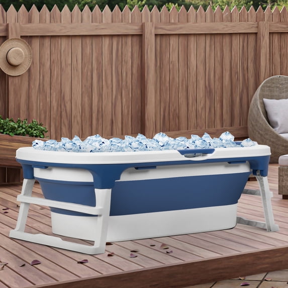 55 Inch Foldable Portable Bathtub for Adults - Freestanding with Handle, Hot & Ice Bath Collapsible Tub (No Lid)