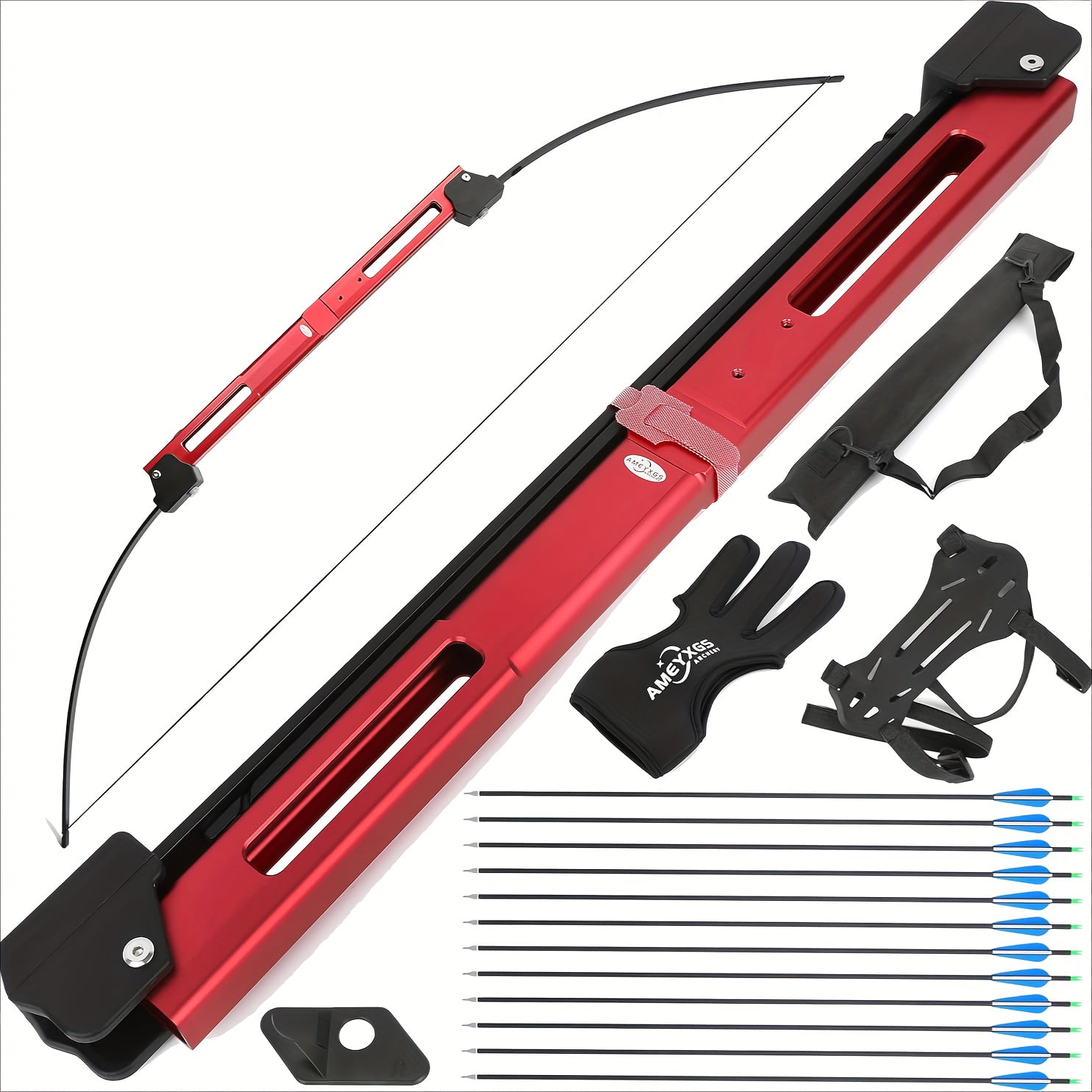 55 Inch Folding Bow and Arrow Set with 35LB Aluminum Alloy Upright Pole - Left/Right Hand Archery Practice, Adjustable Height, Durable & Lightweight Design for Hunting, Fishing, Target Shooting