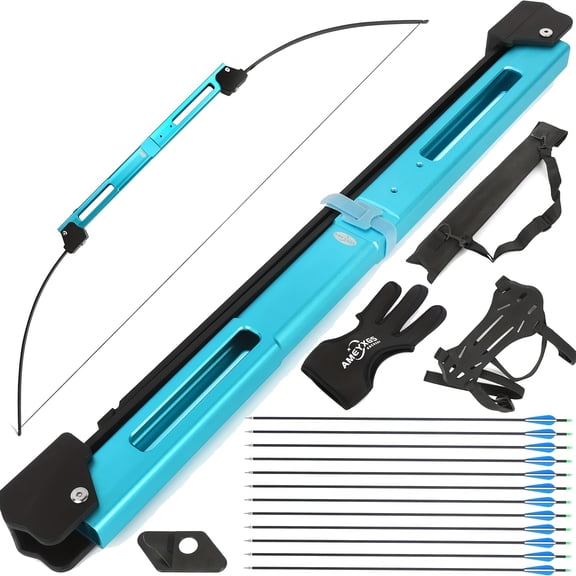 55 Inch Folding Bow and Arrow Set with 35LB Aluminum Alloy Upright Pole - Left/Right Hand Archery Practice, Adjustable Height, Durable & Lightweight Design for Hunting, Fishing, Target Shooting