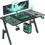 55 Inch Gaming Desk with Carbon Fibre Surface Large Computer Desk Gaming Table Ergonomic Pc Gaming Workstation Home Office Desks with Cup Holder & Headphone Hook