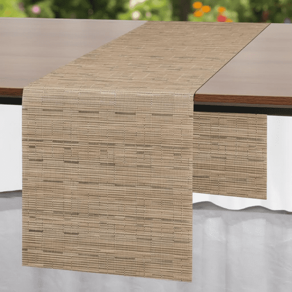 55-Inch Heatproof Vinyl Table Runner for Indoor Dining, Light Brown Washable Tablecloth Protector for Home Decor and Party Use (12 x 55 Inches)