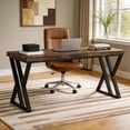thumbnail image 1 of 55 Inch Heavy Duty Writing Computer Desk Modern Simple Home Office Desk With Z-Shaped Metal Leg Study Workstation (Rustic Brown), 1 of 8
