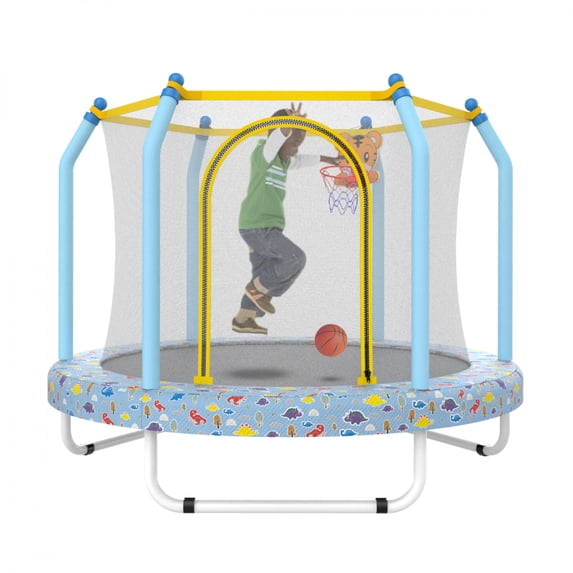 55-Inch Kids Trampoline with Basketball Hoop - Indoor & Outdoor Small Toddler Trampoline,Blue Forest