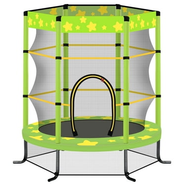 55 Inch Kids Trampoline with Padded Frame and Safety Net, Colorful Star Pattern for Indoor Outdoor Fun Activities