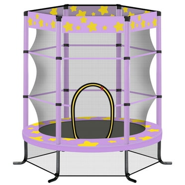 55 Inch Kids Trampoline with Safety Enclosure Net,4.5FT Outdoor Indoor Trampoline for Kids,Purple