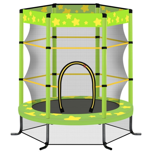 55-Inch Kids Trampoline with Safety Enclosure, Padded Frame & Star Pattern, Green