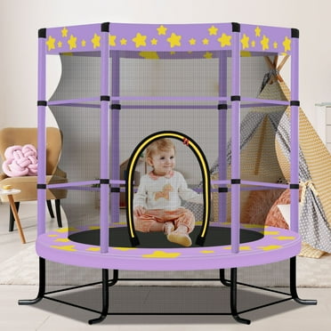 55-Inch Kids Trampoline with Safety Enclosure, Padded Frame & Star Pattern, Purple