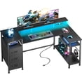 thumbnail image 1 of 55 Inch L Shaped Computer Desk with Power Outlets and LED Lights, Reversible Gaming Desk with File Drawer & Monitor Stand, Corner Gamer Desk Table for Home Office with Storage Shelves,Black, 1 of 16