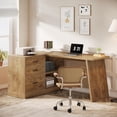 thumbnail image 1 of 55-Inch L Shaped Computer Desk with 3 Drawers, Corner Home Office Desk with Storage Shelves, 1 of 6