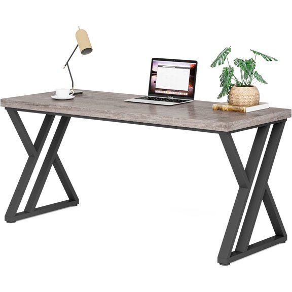 55 Inch Large Simple Industrial Computer Desk Study Writing Table Home Office Workstation, Grey