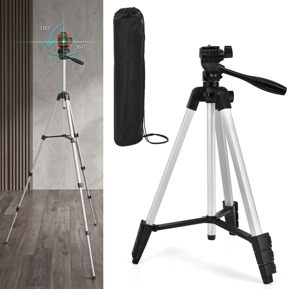 55-Inch Lightweight Aluminum Laser Level Tripod with 3D Pan Head & Quick Release Plate, 1/4"-20 Mount, Silver