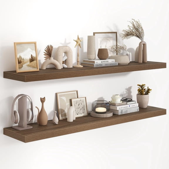 Unbranded Rustic 9.3 x 55 Inch Walnut Wood Floating Shelves (2 Count)