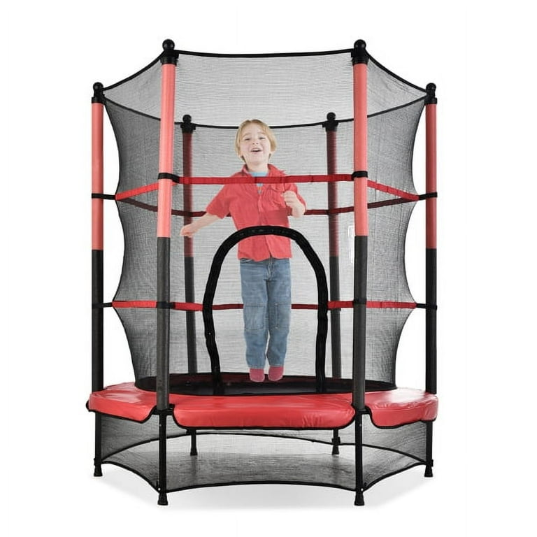 55 Inch Mini Round Heavy duty Jumping Trampoline Indoor Outdoor with Guard Pole and Stitching Outer Cover for Ages 3 10 Kids 110LB Max Bearing