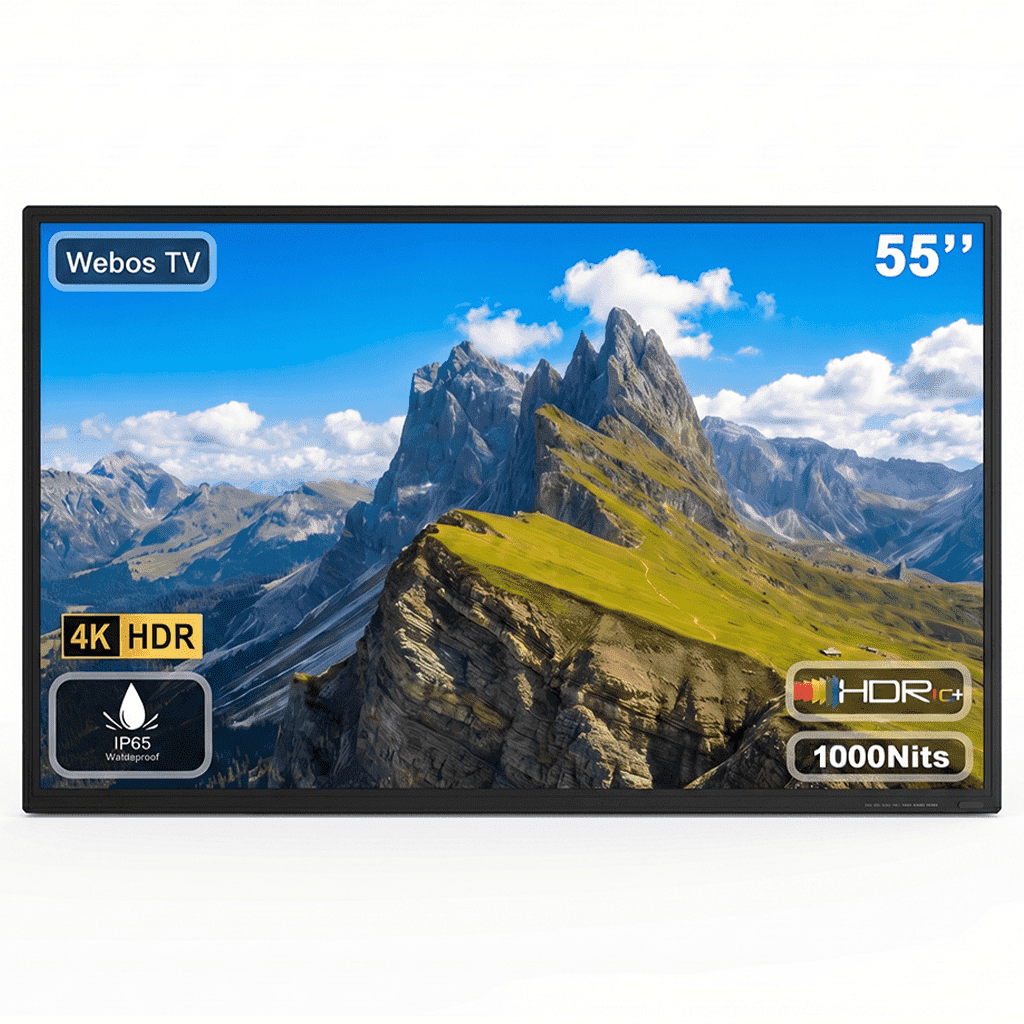 Fantasyview 55" Outdoor TV, 4K UHD, 1000-Nit, IP65 Weatherproof, HDR10, Dolby Audio, Rust-Resistant Aluminum, for Partial Sun