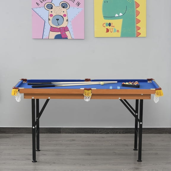 55 Inch Portable Folding Billiard Pool Table for Home, Includes Cues Balls Chalk Rack, Compact Foldable Game Table for Kids Adults Indoor Family Fun, Blue
