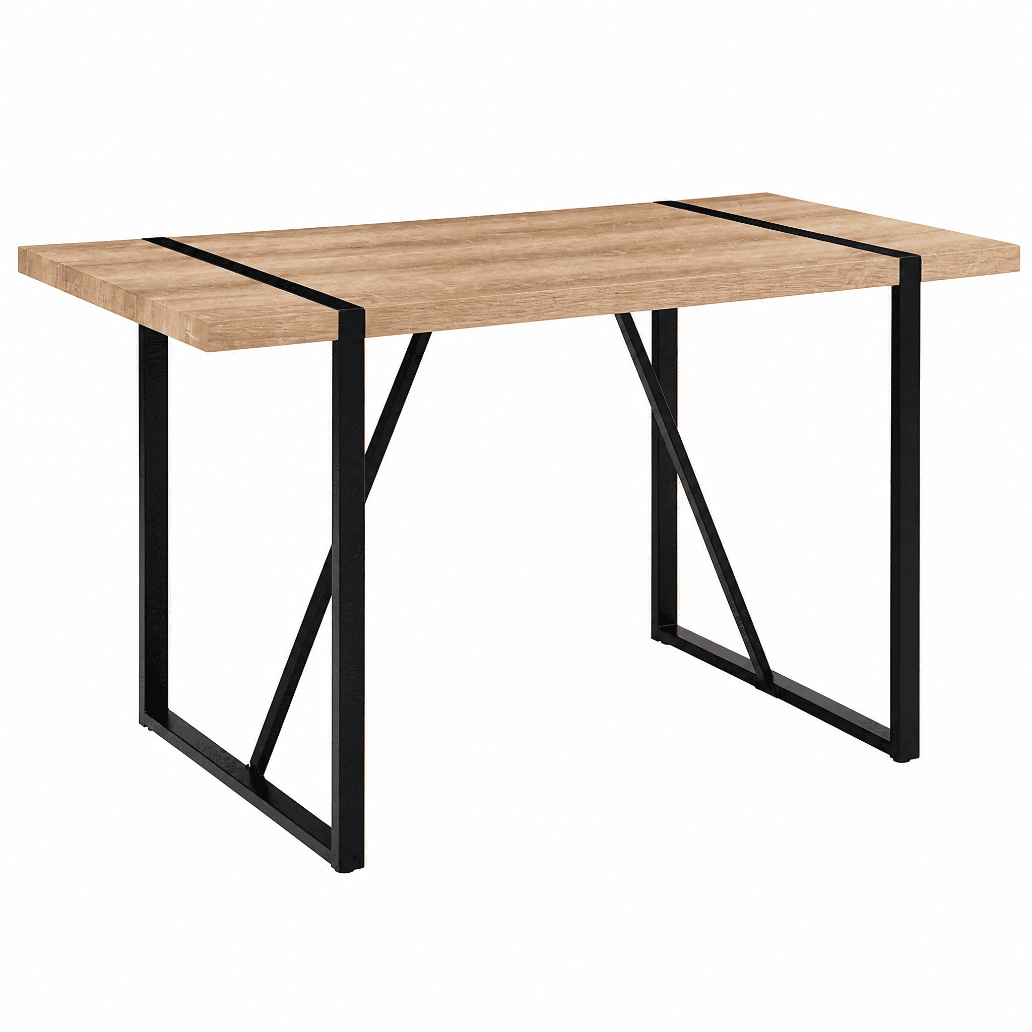 55 Inch Rectangular Modern Rustic Industrial Dining Table for 4-6 People, 1.5" Thick MDF Wood Tabletop with Black Metal Legs, Multipurpose Dining Writing Desk for Kitchen Terrace Living Room