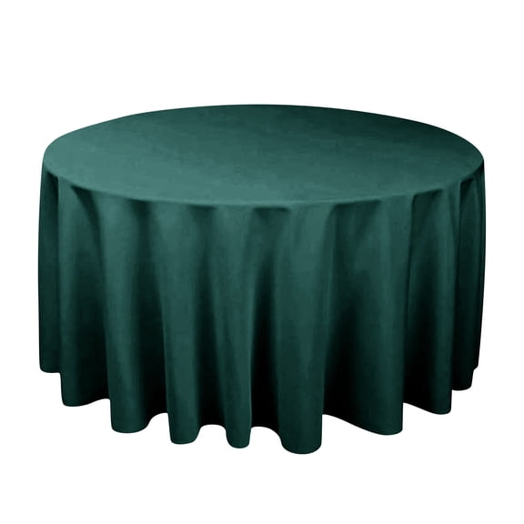 55 Inch Round Tablecloth, Thick Solid Color Plain Weave Table Cover, Reusable Polyester Fabric for Parties Weddings Dining and Events, Heavy Duty Furniture Protector, Dark Green