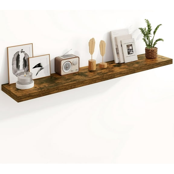 55 Inch Rustic Brown Floating Shelf 8 Inch Deep 1 Pack
