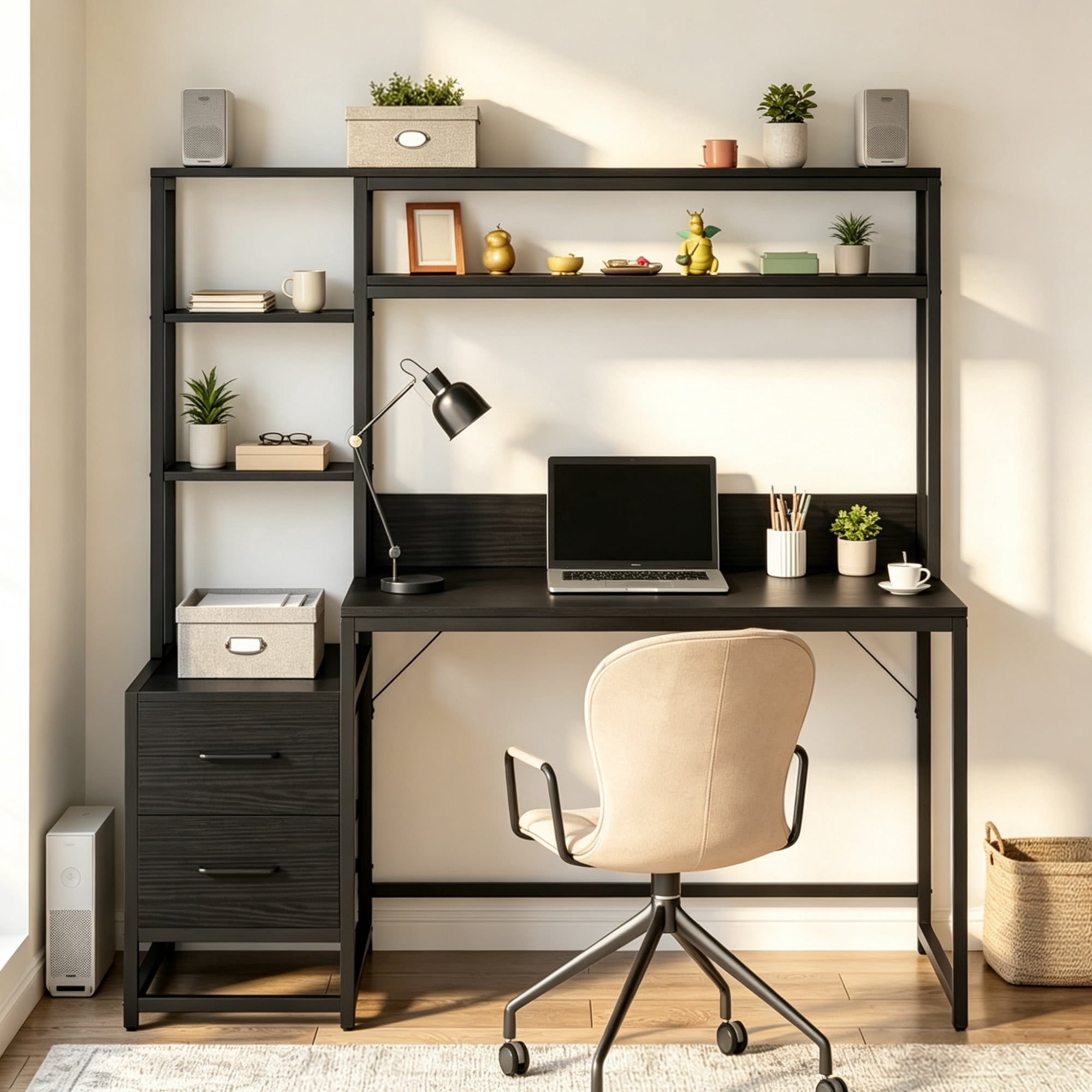 55 Inch Rustic Computer Desk with Drawers and Storage Shelves Home Office