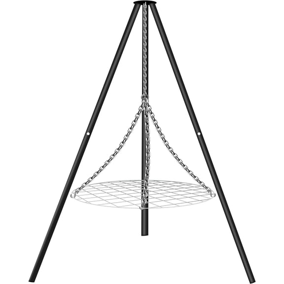55 Inch Steel Tripod Campfire Grill Set  Portable BBQ Grate and Stand for Outdoor Cooking and Camping Fire Pit