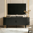 thumbnail image 1 of ROGALIS 55-Inch TV Stand with Built-in Power Outlet, Compatible with TVs Up to 60 Inches, Modern Entertainment Center with Adjustable Shelves, Storage Space, and Sliding Doors, Black, 1 of 10