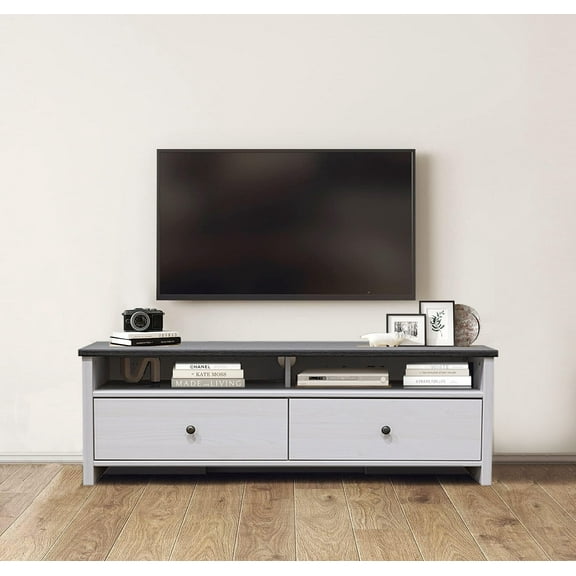 55 Inch TV Stand Console Entertainment Center with Two Drawers and Two Storages Spaces. Accommodates up to 60 TV. Contemporary Style.