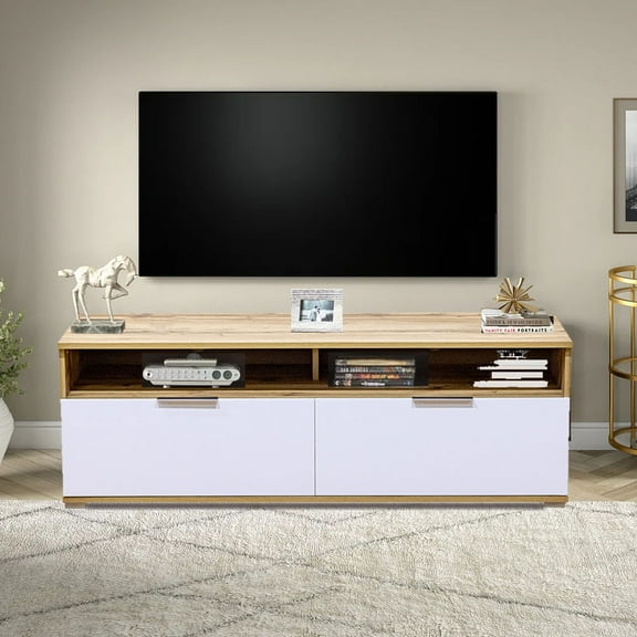 55 Inch TV Stand Console Entertainment Center with Two Drawers and Two Storages Spaces. Accommodates up to 60 TV. Contemporary Style.