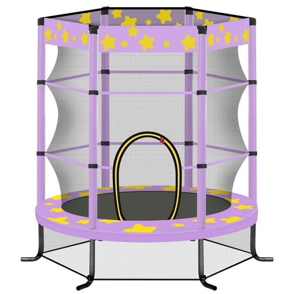 55 Inch Trampoline for Kids,Outdoor Indoor Trampoline with Safety Enclosure Net,Gifts for Kids,Purple