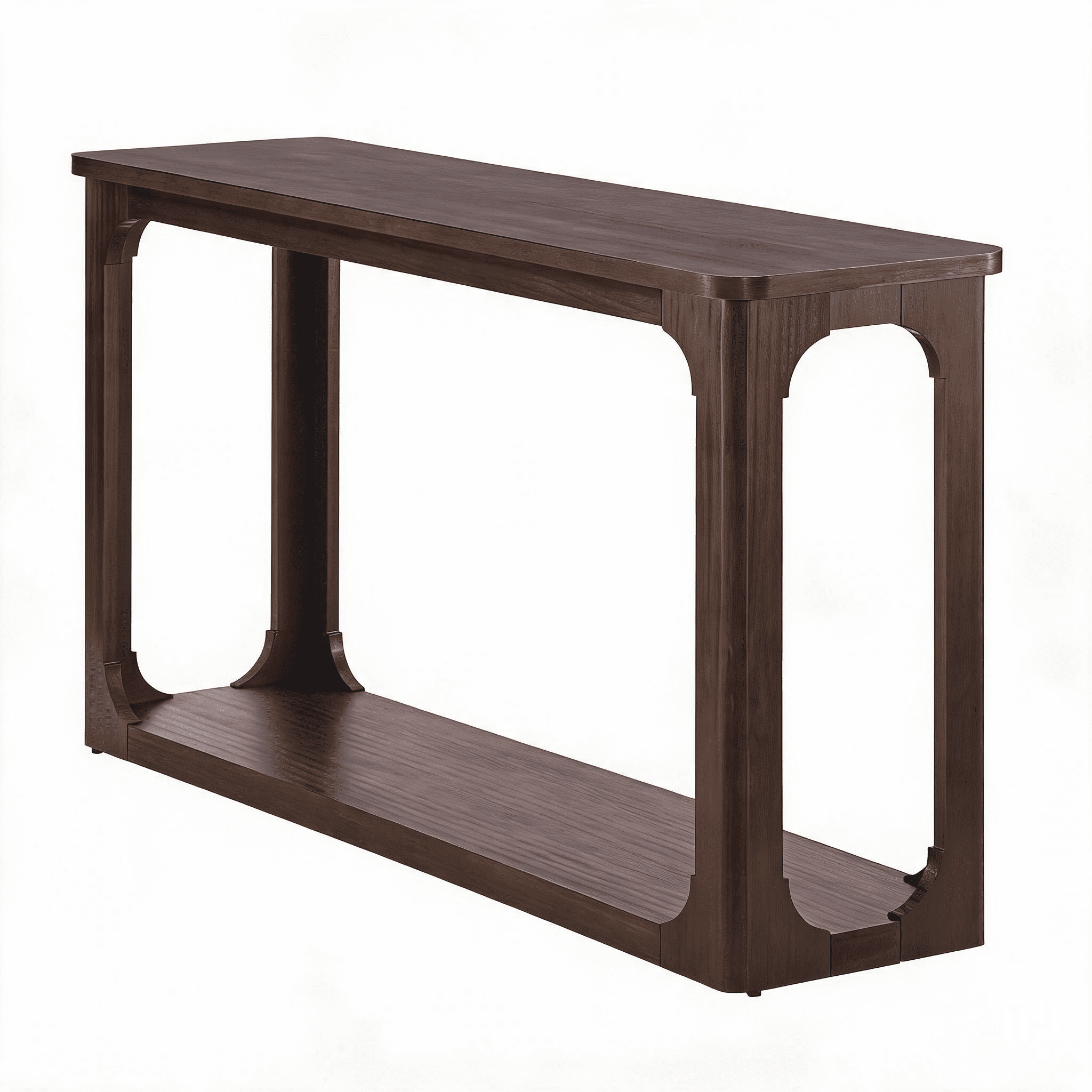 55 Inch Transitional Console Table with Arch Cutouts, Rounded Corners, Solid Pine Wood Legs, 2-Tier Storage Sofa Entryway Table with Anti-Tipping Device, 180LBS Capacity for Living Room Hallway