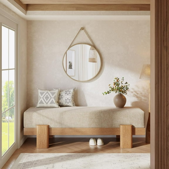 55-Inch Upholstered Entryway Bench, Modern Shoe Bench with Fabric Padded Seat and MDF Frame