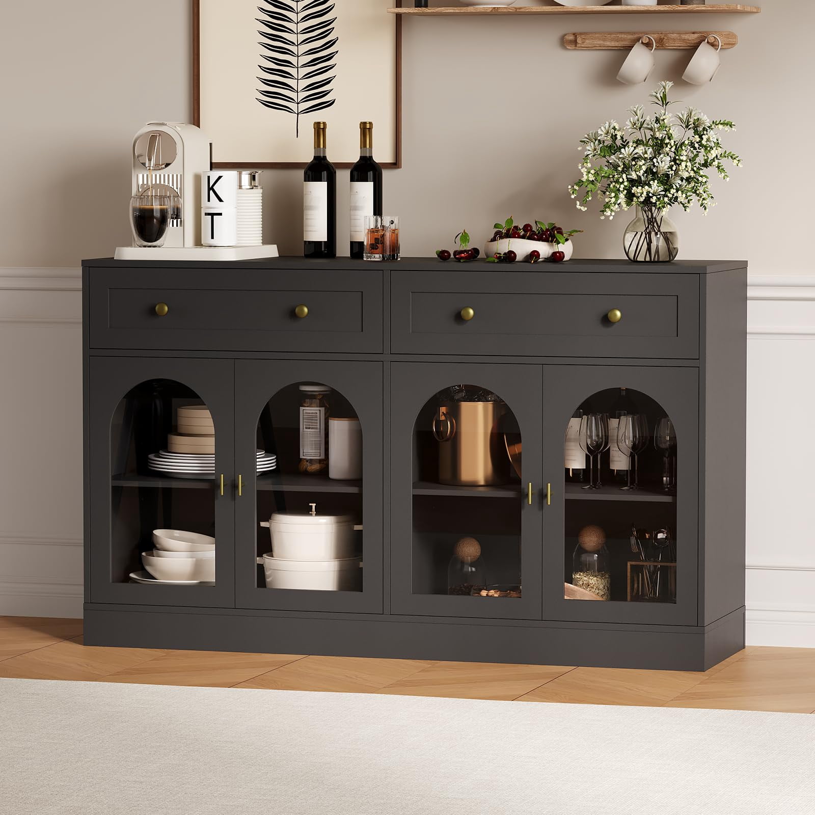 55 Inch Wide Sideboard Buffet Cabinet with 4 Acrylic Doors and 2 ...