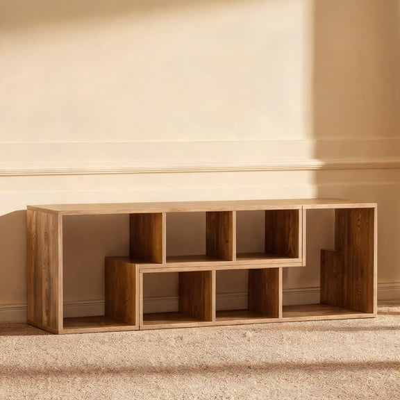 55-Inch Wide Two-Piece Modular L-Shaped TV Stand Media Console with 6 Open Storage Cubes, MDF