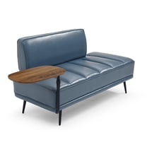 55"Inch Width Modern End of Bed Bench Faux Leather Upholstered with Side Table, 360-Degree Swivel Tray Couch,Entryway Ottoman,Window Bench with Metal Legs for Bedroom, Living Room (Gray)