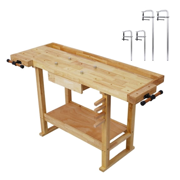 55-Inch Wood Workbench - Garage Workshop Table with Clamps