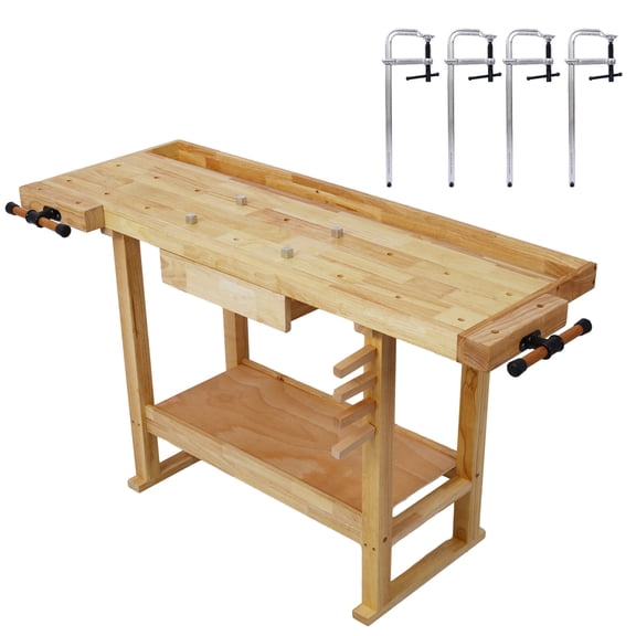 55-Inch Wood Workbench - Wooden Workbench for Garage Workshop and Home,with Bar Clamps Set 12 inch x 3inch Throat,Pack of 4,