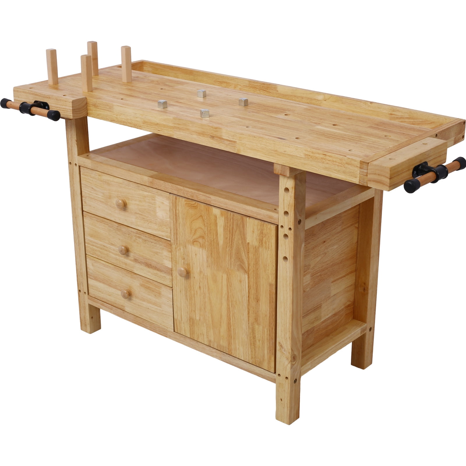 55Inch Wood Workbench with Adjustable Handle Drawers Shelves