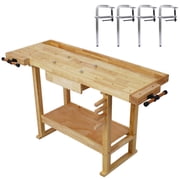 55-Inch Wooden Garage Workbench with 4 Bar Clamps 12 Throat