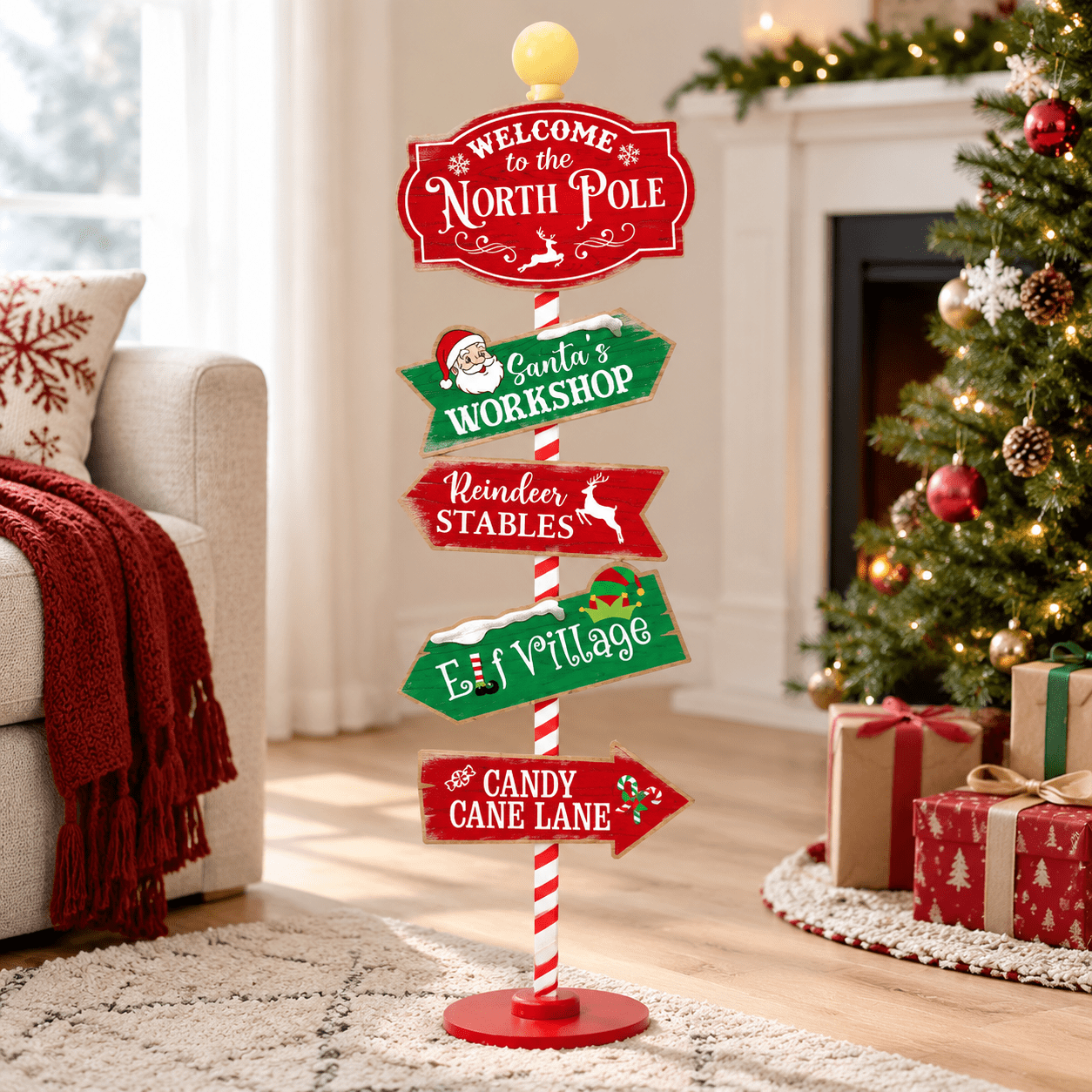 55 Inch Wooden North Pole Christmas Yard Sign Set, Classic Design ...