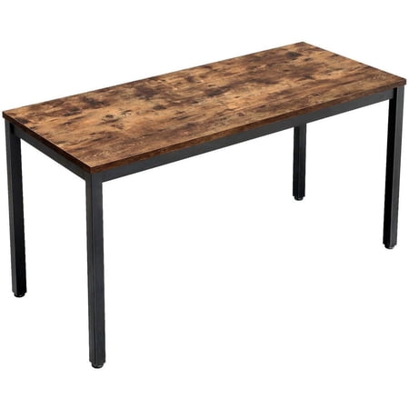 55 Inches Adjustable Feet Metal Frame Office Desk, Brown and Black-Saltoro Sherpi