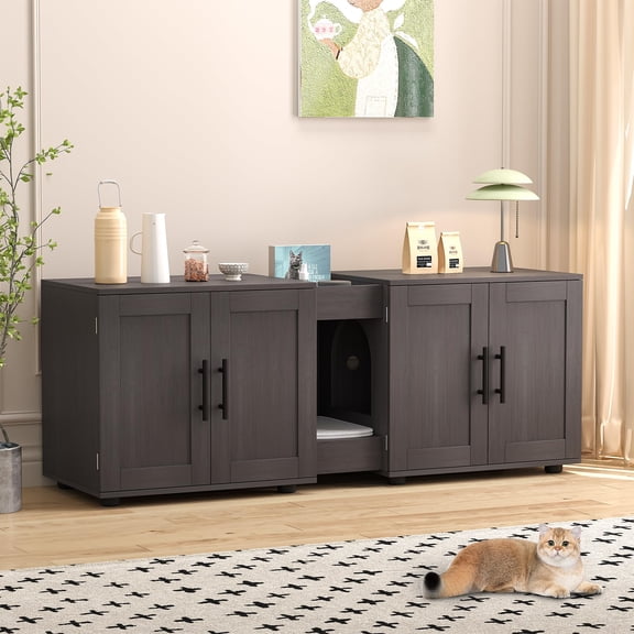 55 Inches Cat Litter Box Enclosure for 2 Cats ,Modern Hidden Litter Furniture with Cat Scratch Pad, Large Indoor Pet House