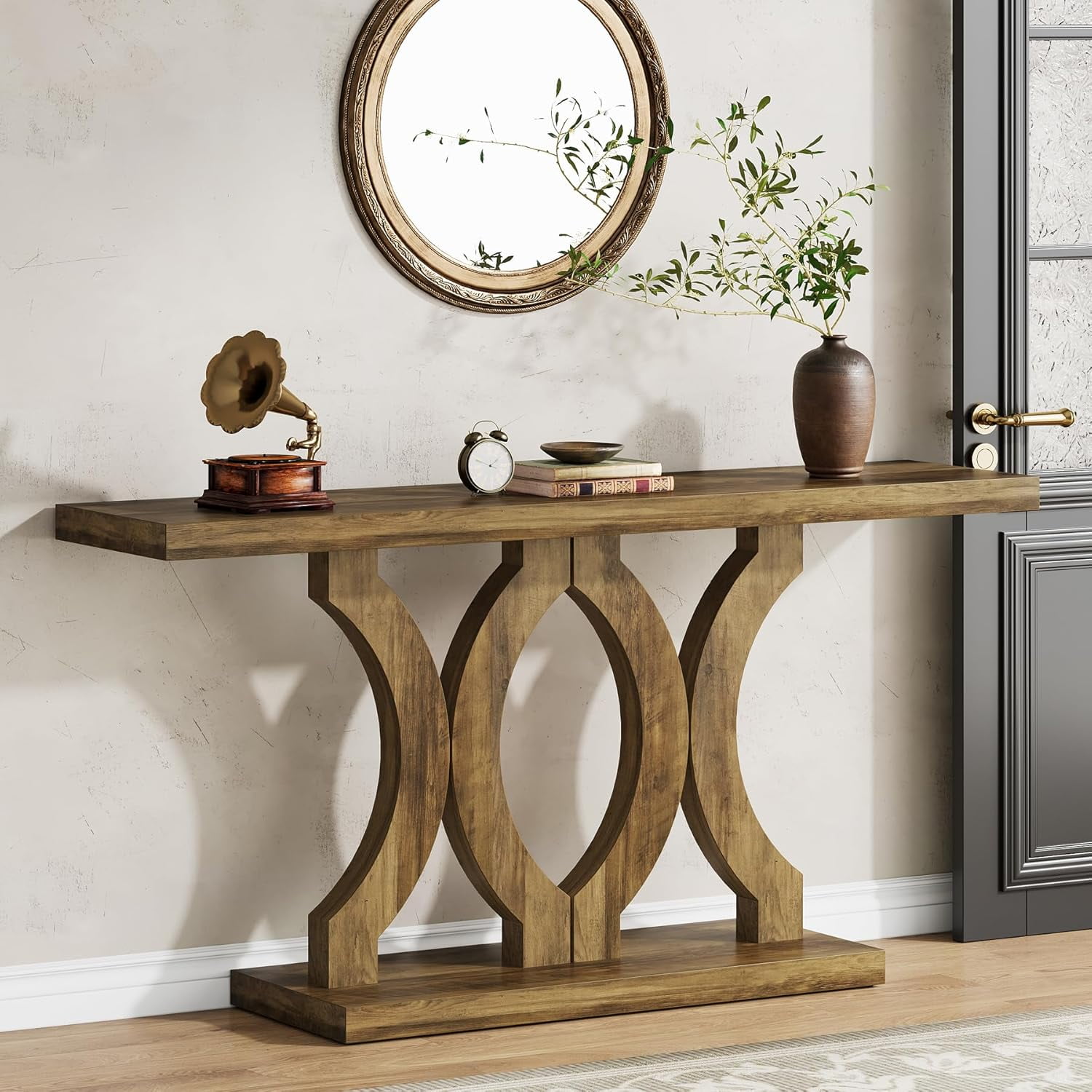 55 Inches Console Table, Entryway Table with Geometric Base, Vintage ...