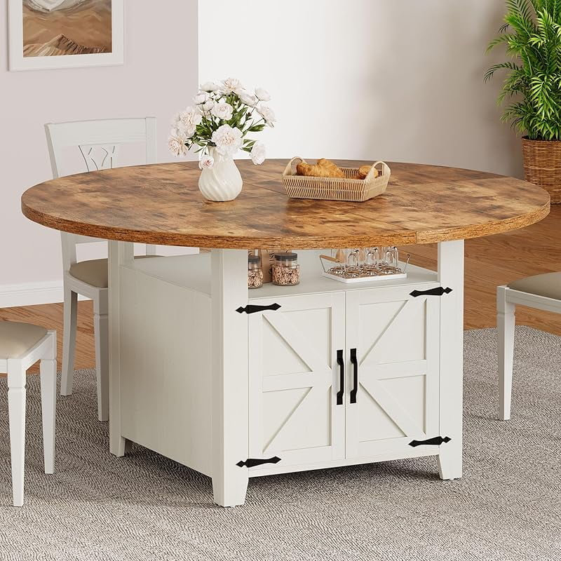 55 Inches Round Dining Table for 6-8 People Farmhouse Circle Dining ...