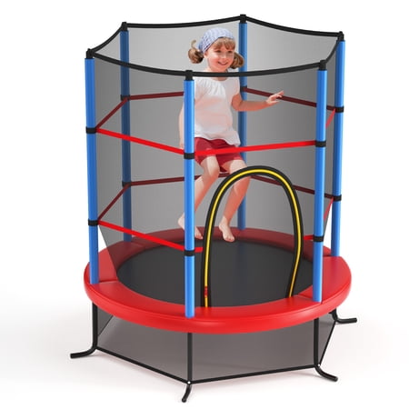 55" Kids Trampoline Bouncing Jumping Mat Recreational Trampoline W/Enclosure Net Navy blue