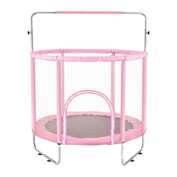 55" Kids Trampoline with Net & Enclosure - Mini Toddler Trampoline Indoor Outdoor - Adjustable Height - Swing, Basketball & Ocean Balls Included