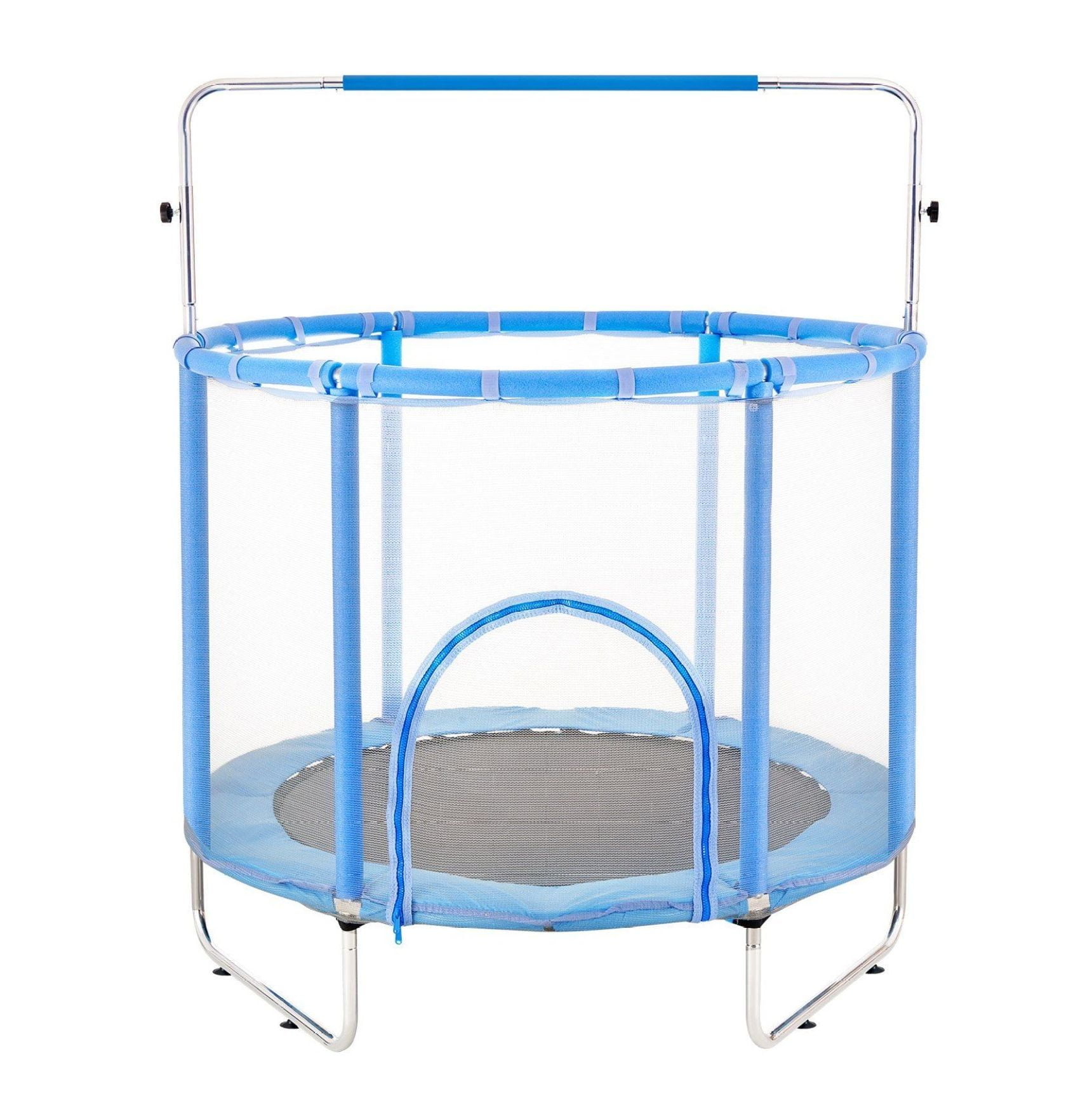 55" Kids Trampoline with Net & Enclosure - Mini Toddler Trampoline for Indoor Outdoor Use, Adjustable Height, Basketball Hoop & Swing - for Ages 3-12