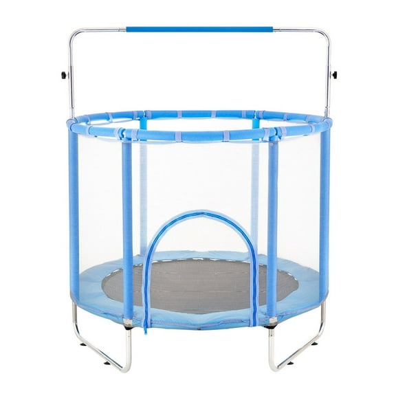 55" Kids Trampoline with Net & Enclosure - Mini Toddler Trampoline for Indoor Outdoor Use, Adjustable Height, Basketball Hoop & Swing - for Ages 3-12