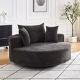 thumbnail image 1 of 55''L Chenille Foam Single Swivel Chair, Fluffy Modern Sleeper, 360 Degree Swivel Chair for Living Room, Bedroom, Lounge and Projection Room (Black), 1 of 11
